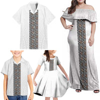 Light Gray Tongan Polynesian Tribal Family Matching Off Shoulder Maxi Dress and Hawaiian Shirt LT9 - Polynesian Pride
