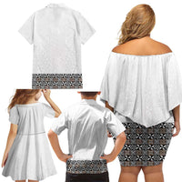 Light Gray Tongan Polynesian Tribal Family Matching Off Shoulder Short Dress and Hawaiian Shirt LT9 - Polynesian Pride