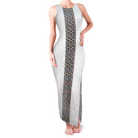 Light Gray Tongan Polynesian Tribal Family Matching Tank Maxi Dress and Hawaiian Shirt LT9 Mom's Dress White - Polynesian Pride