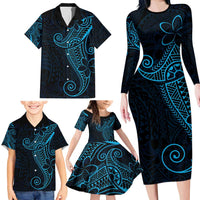 Black Blue Polynesian Tribal Family Matching Long Sleeve Bodycon Dress and Hawaiian Shirt LT9 - Polynesian Pride