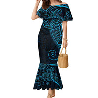 Black Blue Polynesian Tribal Family Matching Mermaid Dress and Hawaiian Shirt LT9 Mom's Dress Blue - Polynesian Pride