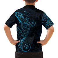 Black Blue Polynesian Tribal Family Matching Off Shoulder Short Dress and Hawaiian Shirt LT9 - Polynesian Pride