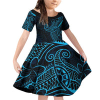 Black Blue Polynesian Tribal Family Matching Off Shoulder Short Dress and Hawaiian Shirt LT9 Daughter's Dress Blue - Polynesian Pride