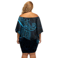 Black Blue Polynesian Tribal Family Matching Off Shoulder Short Dress and Hawaiian Shirt LT9 - Polynesian Pride