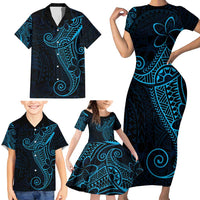 Black Blue Polynesian Tribal Family Matching Short Sleeve Bodycon Dress and Hawaiian Shirt LT9 - Polynesian Pride