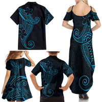 Black Blue Polynesian Tribal Family Matching Summer Maxi Dress and Hawaiian Shirt LT9 - Polynesian Pride