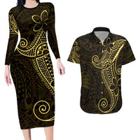 Black Gold Polynesian Tribal Couples Matching Long Sleeve Bodycon Dress and Hawaiian Shirt LT9 Gold - Polynesian Pride