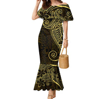 Black Gold Polynesian Tribal Family Matching Mermaid Dress and Hawaiian Shirt LT9 Mom's Dress Gold - Polynesian Pride