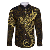 Black Gold Polynesian Tribal Family Matching Off The Shoulder Long Sleeve Dress and Hawaiian Shirt LT9 Dad's Shirt - Long Sleeve Gold - Polynesian Pride