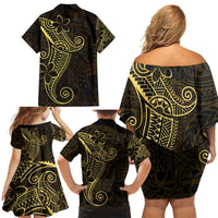 Black Gold Polynesian Tribal Family Matching Off Shoulder Short Dress and Hawaiian Shirt LT9 - Polynesian Pride