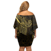 Black Gold Polynesian Tribal Family Matching Off Shoulder Short Dress and Hawaiian Shirt LT9 - Polynesian Pride