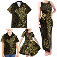 Black Gold Polynesian Tribal Family Matching Tank Maxi Dress and Hawaiian Shirt LT9 - Polynesian Pride