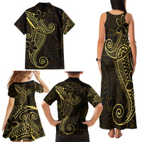 Black Gold Polynesian Tribal Family Matching Tank Maxi Dress and Hawaiian Shirt LT9 - Polynesian Pride
