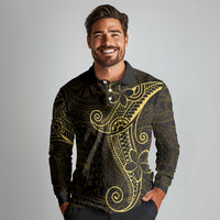Black Gold Polynesian Tribal Long Sleeve Polo Shirt - Polynesian Pride