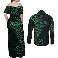 Black Green Polynesian Tribal Couples Matching Off Shoulder Maxi Dress and Long Sleeve Button Shirt - Polynesian Pride