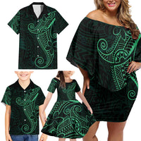 Black Green Polynesian Tribal Family Matching Off Shoulder Short Dress and Hawaiian Shirt LT9 - Polynesian Pride