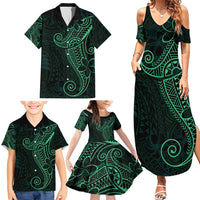 Black Green Polynesian Tribal Family Matching Summer Maxi Dress and Hawaiian Shirt LT9 - Polynesian Pride