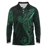Black Green Polynesian Tribal Long Sleeve Polo Shirt - Polynesian Pride
