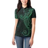 Black Green Polynesian Tribal Women Polo Shirt - Polynesian Pride