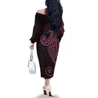 Black Pink Polynesian Tribal Family Matching Off The Shoulder Long Sleeve Dress and Hawaiian Shirt LT9 - Polynesian Pride
