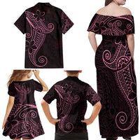 Black Pink Polynesian Tribal Family Matching Off Shoulder Maxi Dress and Hawaiian Shirt LT9 - Polynesian Pride
