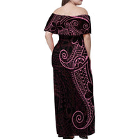 Black Pink Polynesian Tribal Family Matching Off Shoulder Maxi Dress and Hawaiian Shirt LT9 - Polynesian Pride