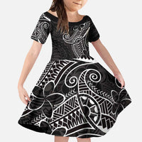 Black White Polynesian Tribal Family Matching Long Sleeve Bodycon Dress and Hawaiian Shirt LT9 Daughter's Dress White - Polynesian Pride