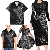 Black White Polynesian Tribal Family Matching Long Sleeve Bodycon Dress and Hawaiian Shirt LT9 - Polynesian Pride
