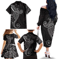 Black White Polynesian Tribal Family Matching Off The Shoulder Long Sleeve Dress and Hawaiian Shirt LT9 - Polynesian Pride