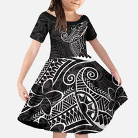 Black White Polynesian Tribal Family Matching Off Shoulder Maxi Dress and Hawaiian Shirt LT9 Daughter's Dress White - Polynesian Pride
