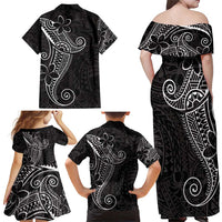 Black White Polynesian Tribal Family Matching Off Shoulder Maxi Dress and Hawaiian Shirt LT9 - Polynesian Pride
