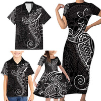 Black White Polynesian Tribal Family Matching Short Sleeve Bodycon Dress and Hawaiian Shirt LT9 - Polynesian Pride