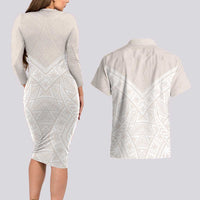 Lotu Tamaiti Tongan Polynesian Art Pattern Couples Matching Long Sleeve Bodycon Dress and Hawaiian Shirt Traditional Tribal Motifs LT9 - Polynesian Pride