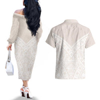 Lotu Tamaiti Tongan Polynesian Art Pattern Couples Matching Off The Shoulder Long Sleeve Dress and Hawaiian Shirt Traditional Tribal Motifs LT9 - Polynesian Pride