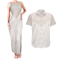 Lotu Tamaiti Tongan Polynesian Art Pattern Couples Matching Tank Maxi Dress and Hawaiian Shirt Traditional Tribal Motifs LT9 White - Polynesian Pride