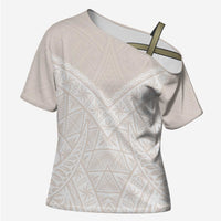 Lotu Tamaiti Tongan Polynesian Art Pattern Cross Shoulder Shirt Traditional Tribal Motifs LT9 Female White - Polynesian Pride
