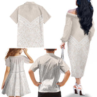 Lotu Tamaiti Tongan Polynesian Art Pattern Family Matching Off The Shoulder Long Sleeve Dress and Hawaiian Shirt Traditional Tribal Motifs LT9 - Polynesian Pride