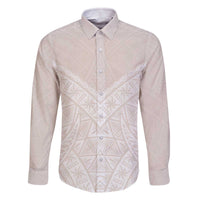 Lotu Tamaiti Tongan Polynesian Art Pattern Family Matching Off The Shoulder Long Sleeve Dress and Hawaiian Shirt Traditional Tribal Motifs LT9 Dad's Shirt - Long Sleeve White - Polynesian Pride