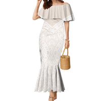 Lotu Tamaiti Tongan Polynesian Art Pattern Mermaid Dress Traditional Tribal Motifs LT9 Women White - Polynesian Pride