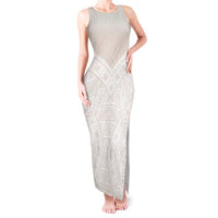 Lotu Tamaiti Tongan Polynesian Art Pattern Tank Maxi Dress Traditional Tribal Motifs LT9 Women White - Polynesian Pride