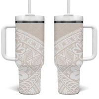 Lotu Tamaiti Tongan Polynesian Art Pattern Tumbler With Handle Traditional Tribal Motifs LT9 One Size: 40 oz White - Polynesian Pride