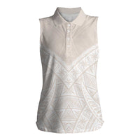 Lotu Tamaiti Tongan Polynesian Art Pattern Women Sleeveless Polo Shirt Traditional Tribal Motifs LT9 Female White - Polynesian Pride