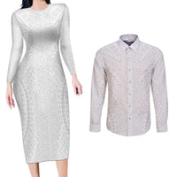 Lotu Tamaiti White Tongan Ngatu Couples Matching Long Sleeve Bodycon Dress and Long Sleeve Button Shirt Polynesian Tribal Fonulei Pattern LT9 White - Polynesian Pride