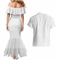 Lotu Tamaiti White Tongan Ngatu Couples Matching Mermaid Dress and Hawaiian Shirt Polynesian Tribal Fonulei Pattern LT9 - Polynesian Pride