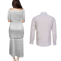 Lotu Tamaiti White Tongan Ngatu Couples Matching Puletasi and Long Sleeve Button Shirt Polynesian Tribal Fonulei Pattern LT9 - Polynesian Pride