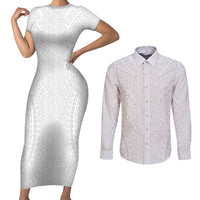 Lotu Tamaiti White Tongan Ngatu Couples Matching Short Sleeve Bodycon Dress and Long Sleeve Button Shirt Polynesian Tribal Fonulei Pattern LT9 White - Polynesian Pride