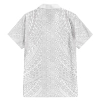 Lotu Tamaiti White Tongan Ngatu Family Matching Off The Shoulder Long Sleeve Dress and Hawaiian Shirt Polynesian Tribal Fonulei Pattern LT9 - Polynesian Pride