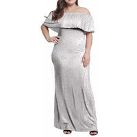 Lotu Tamaiti White Tongan Ngatu Family Matching Off Shoulder Maxi Dress and Hawaiian Shirt Polynesian Tribal Fonulei Pattern LT9 Mom's Dress White - Polynesian Pride
