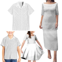 Lotu Tamaiti White Tongan Ngatu Family Matching Puletasi and Hawaiian Shirt Polynesian Tribal Fonulei Pattern LT9 - Polynesian Pride