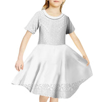 Lotu Tamaiti White Tongan Ngatu Kid Short Sleeve Dress Polynesian Tribal Fonulei Pattern LT9 - Polynesian Pride
